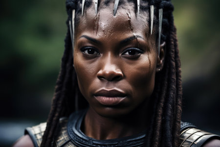 a woman with long hair and sharp spikes on her headの素材