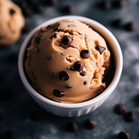 a bowl of ice cream with chocolate chipsの素材