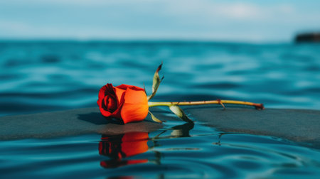 a rose on a rock in waterの素材