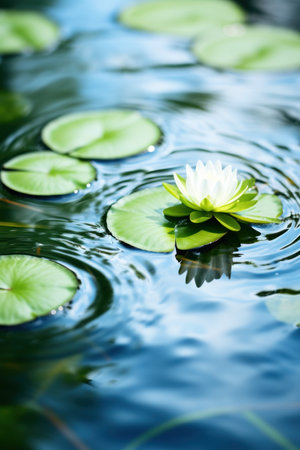 a lily pad and a flower in waterの素材