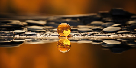 a yellow ball on a surface with waterの素材