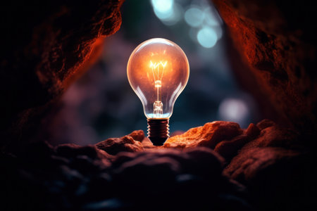 a light bulb in a caveの素材