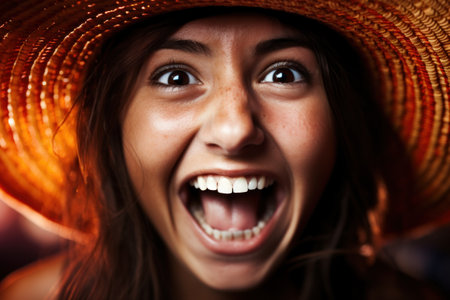 a woman with her mouth openの素材