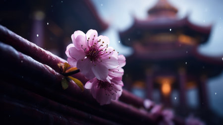 a pink flowers on a branchの素材