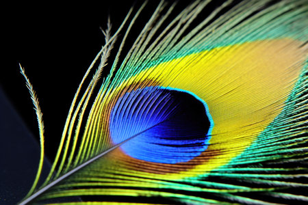 a close up of a colorful featherの素材