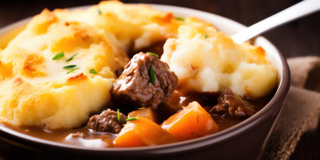 a bowl of food with meat and potatoesの素材