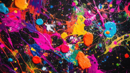 a splattered paint on a black surfaceの素材