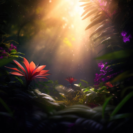 a sun shining through the leaves of plantsの素材