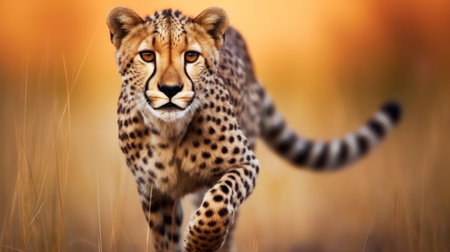 a cheetah running in the grassの素材