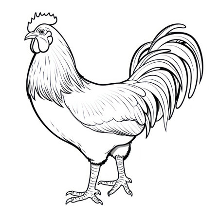 a black and white drawing of a roosterの素材