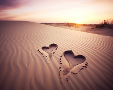 a pair of hearts in the sandの素材