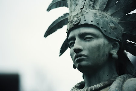 a statue of a man wearing a feathered headdressの素材