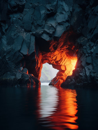a cave with a light coming out of itの素材