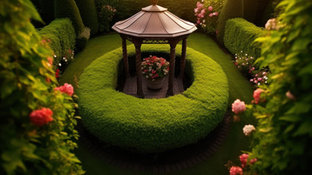 a gazebo in a gardenの素材