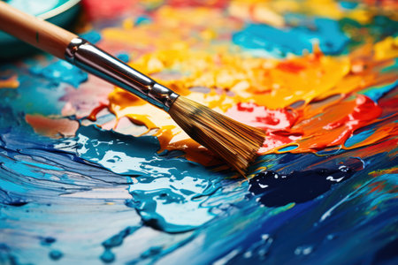 a paintbrush on a paletteの素材