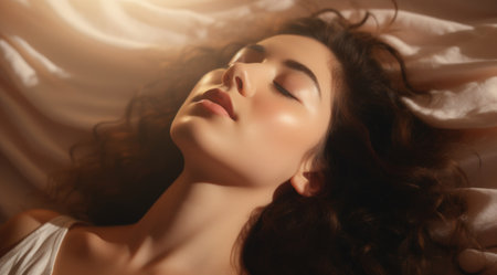 a woman lying down with her eyes closedの素材