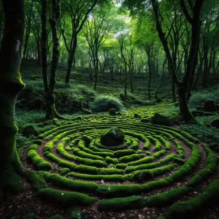 a circular maze in a forestの素材