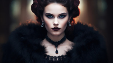 a woman with dark hair and black makeupの素材