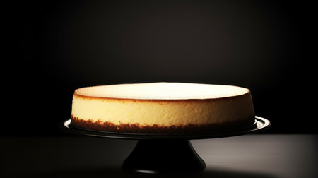 a cheesecake on a black plateの素材