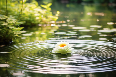 a white flower floating on waterの素材
