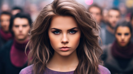 a woman with long brown hairの素材