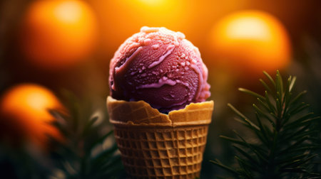 a ice cream cone with a scoop of ice cream in itの素材