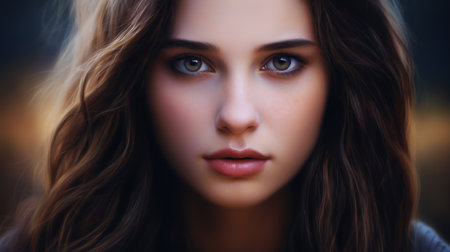 a close up of a woman's faceの素材