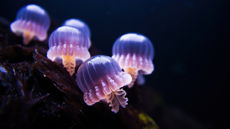a group of jellyfish in waterの素材