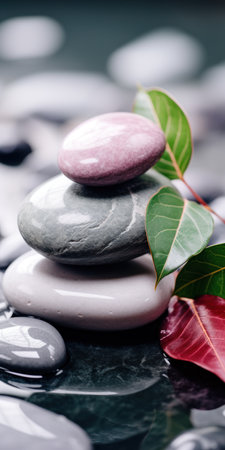 a stack of rocks with leavesの素材