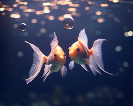 two goldfish in the waterの素材