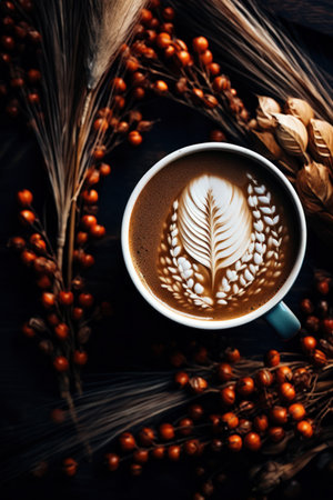a cup of coffee with a design on the foamの素材
