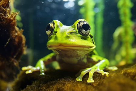 a green frog with large eyesの素材