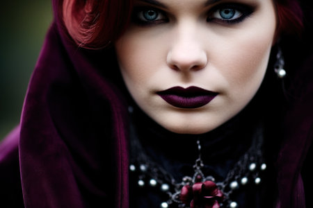a woman with dark makeup and red hairの素材