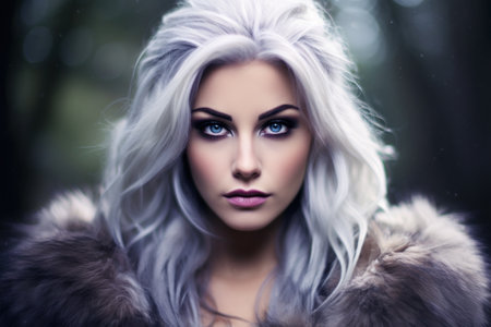 a woman with long white hair and blue eyesの素材