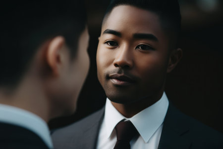 a man in a suit looking at another manの素材