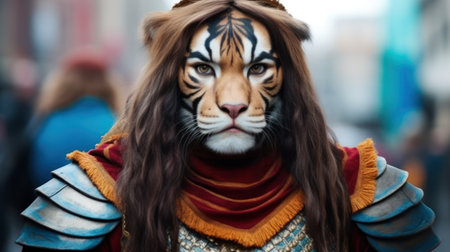 a person with a tiger face paintedの素材