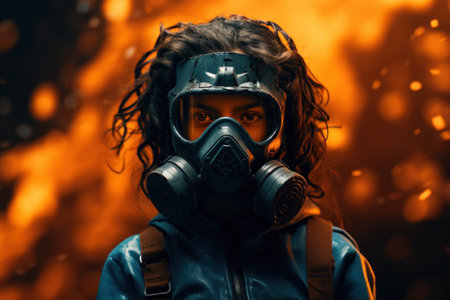 a woman wearing a gas maskの素材