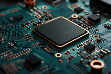 a close up of a circuit boardの素材