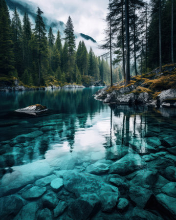a river with rocks and treesの素材