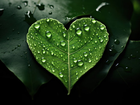 a leaf with water droplets on itの素材