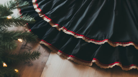 a black and red skirt with gold trimの素材