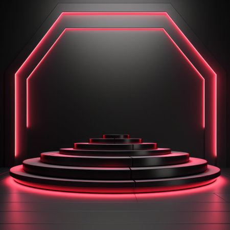 a black and red stage with red lightsの素材
