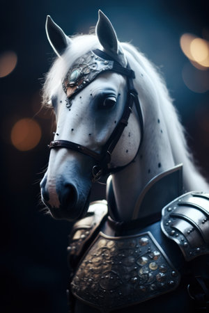 a horse wearing armor and a halterの素材