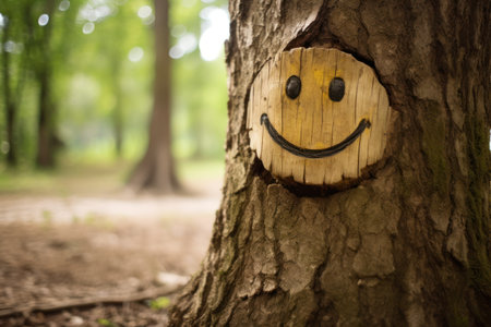 a tree with a smiley face carved in itの素材
