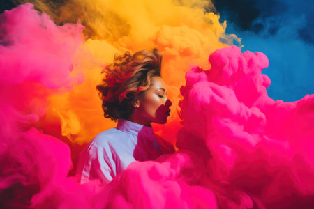 a woman in a cloud of smokeの素材