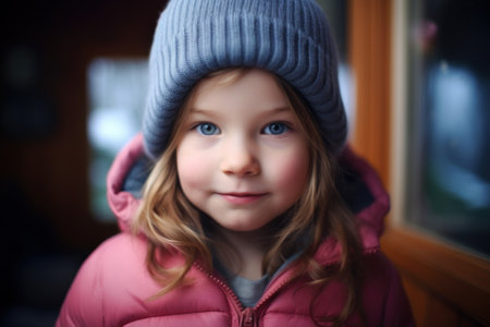 a girl wearing a hat and jacketの素材