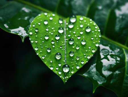 a leaf with water droplets on itの素材