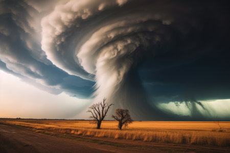 a tornado over a fieldの素材