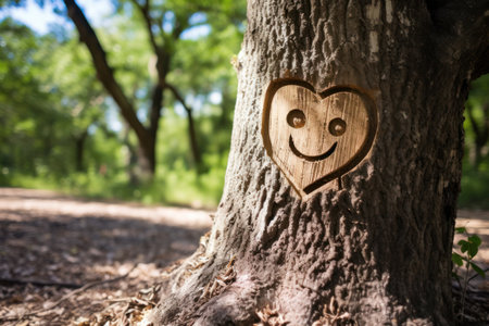 a tree trunk with a heart carved in itの素材