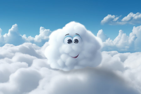 a cartoon cloud with eyes and a smiling faceの素材